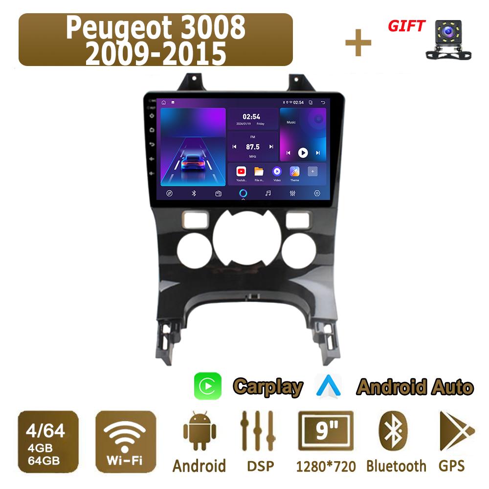 Android Carplay Car Radio For Peugeot 3008 2009-2015 Multimedia Player Head Unit Stereo GPS Navigation BT WIFI 4+64GB