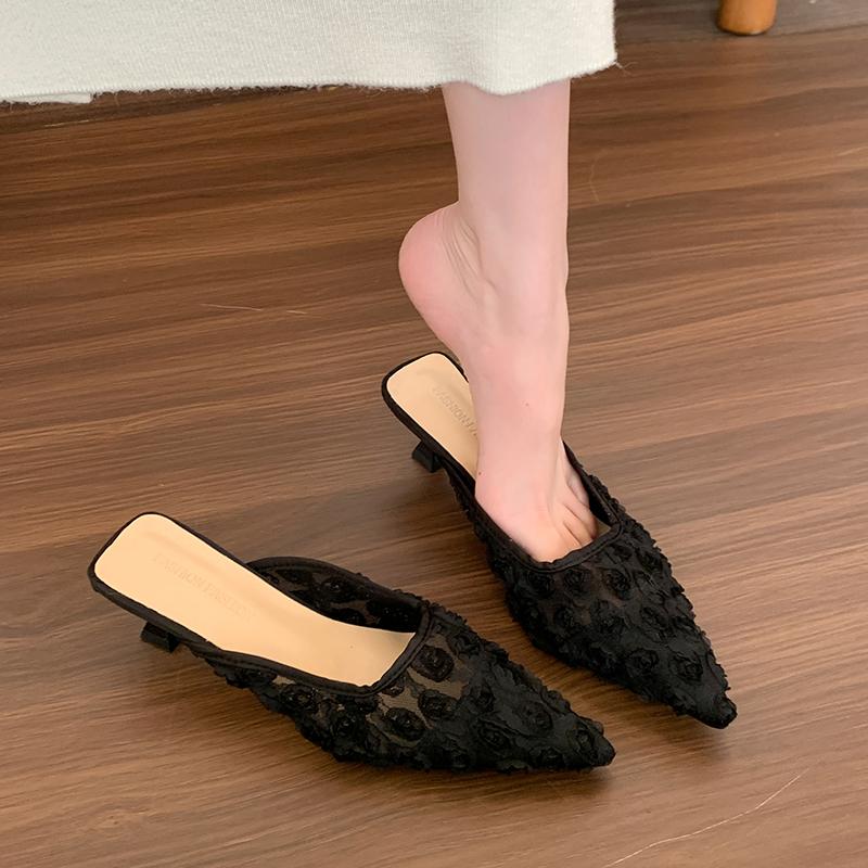 New Style Popular Small Fragrant Wind High Heel Half Slippers Spring/summer Vintage High Heels Gentle Single Shoe Sequined Shoes