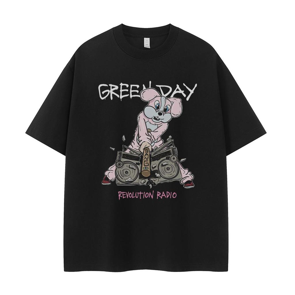 Green Day's Retro American Street Punk Cute Cartoon Rabbit Vtg Rock Short-sleeved T-shirt