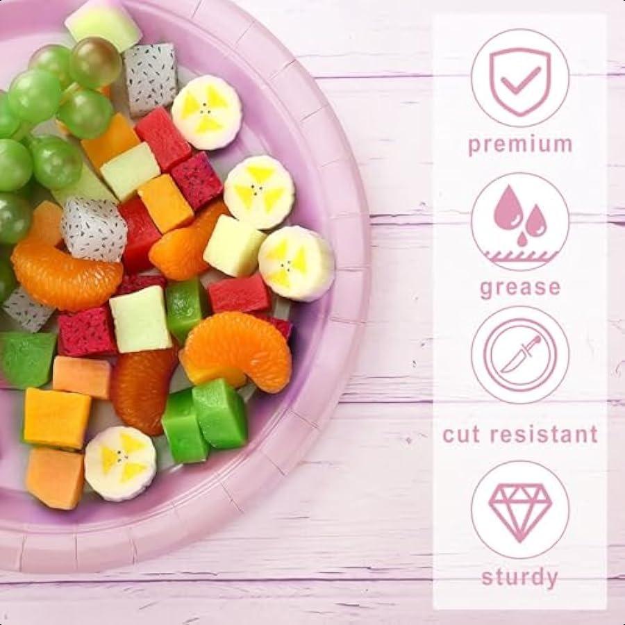 168 Pcs Pink Paper Plates and Napkins Mother Day Plates Light Pink Party Supplies Include Round Plate Napkins Cups Plastic Spoo