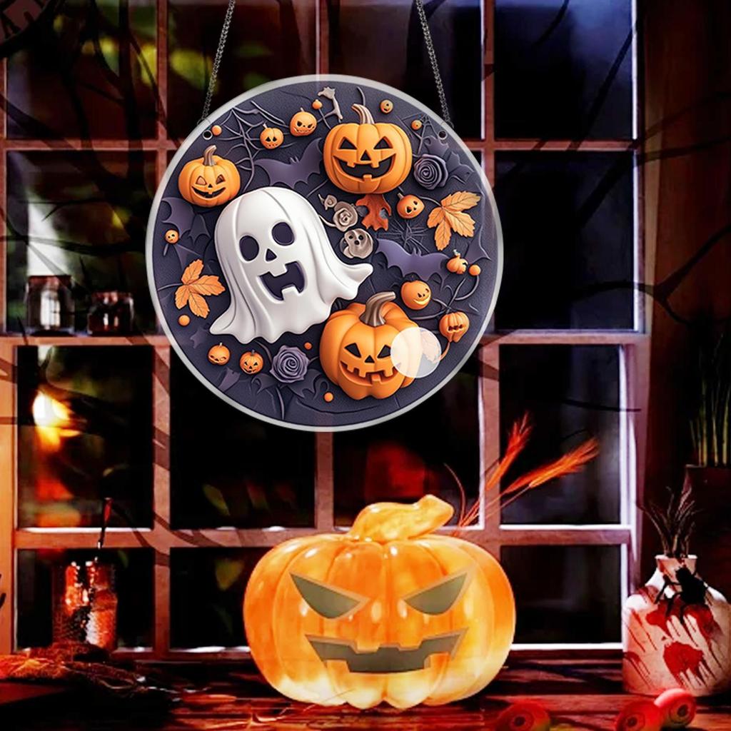 Halloween Door Sign Scary 2D Flat Acrylic Round Sign Decoration Gothic Festive Ornament Hangable Scene Props for Bedroom Porch