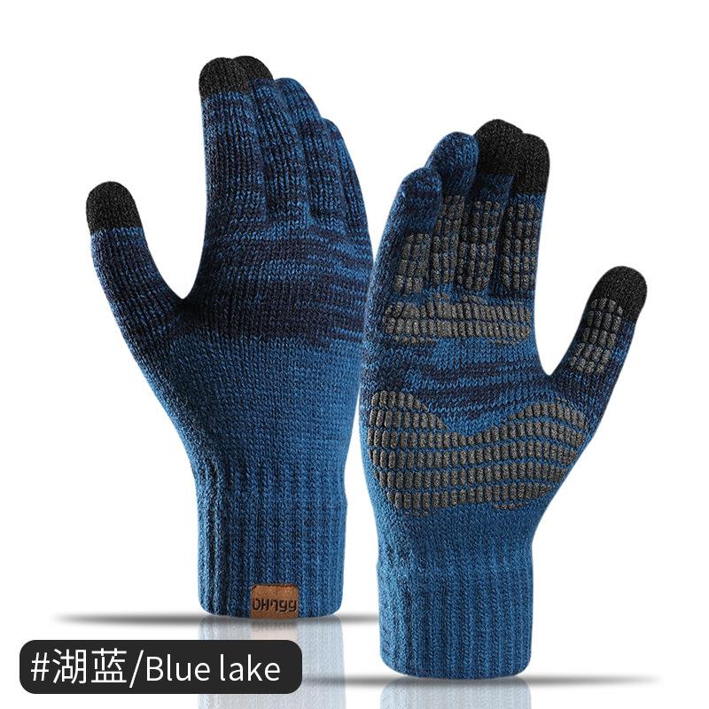 Knitted Gloves, Foreign Trade Large Size Men's Autumn and Winter Velvet Color Matching Offset Printing Touch Screen Warm Gloves