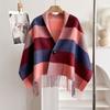 Faux Wool Double‑Sided Plaid Poncho Shawl Thick Knit Checkered Fringe Cape Blanket Shawl  Winter