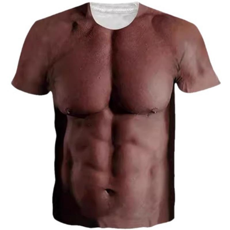 Tricou pentru bărbați cu 8 piese musculare de vară, abdomen, imprimare 3D, cu mânecă scurtă, personalitate la modă de vară