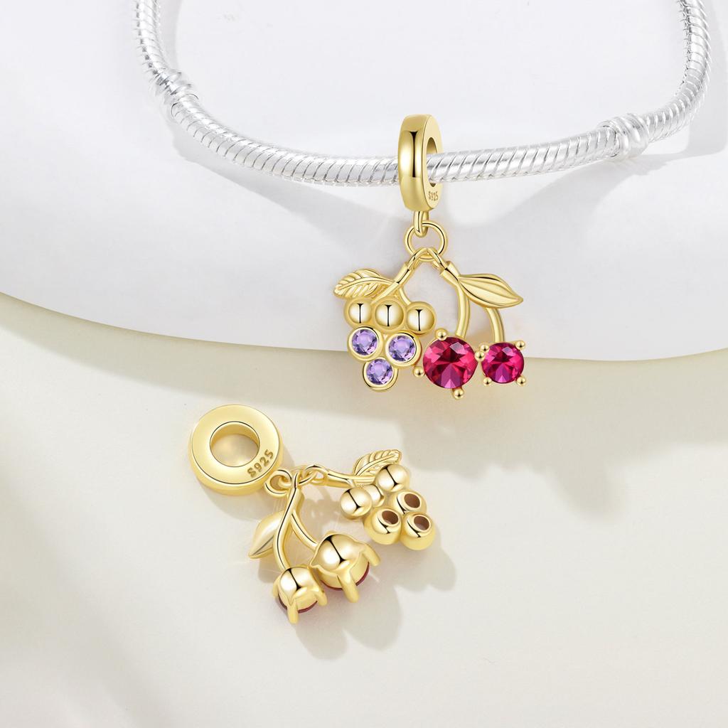 Copper Grape Cherry Fruit Original Pendants Bracelet Charms Jewelry Party Beads Diy Trendy Gifts Accessory