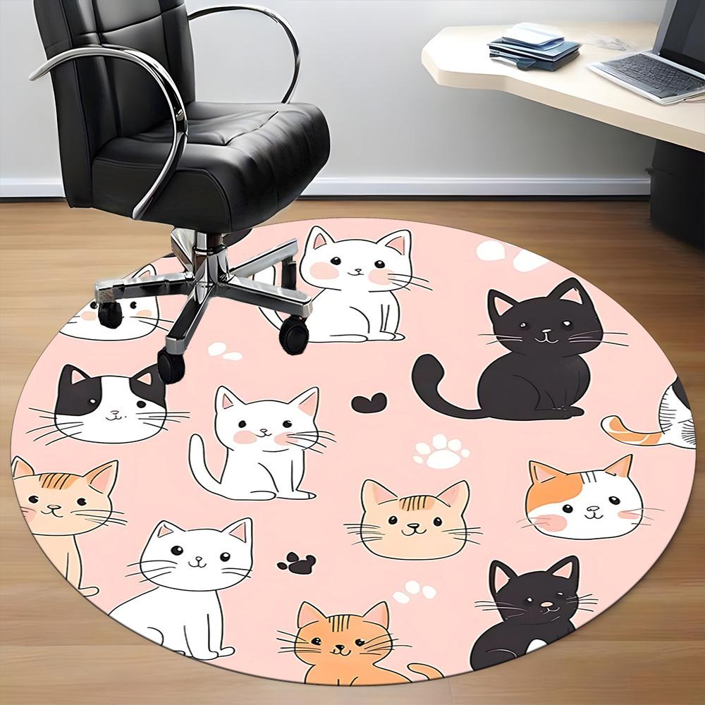 1pc Cat Pattern Office Round Area Rug, Under Office Chairs Bedroom Living Room Home Decor, Room Deco