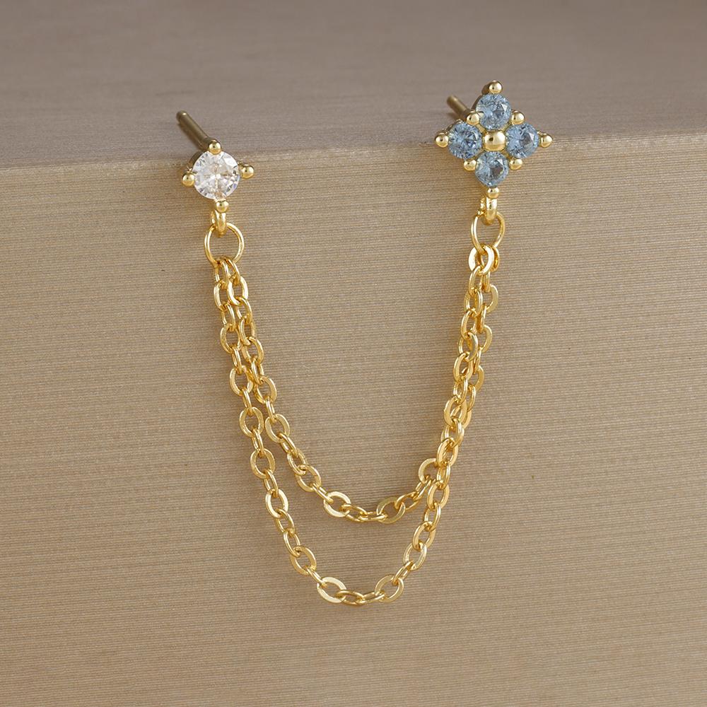 2PCS Stainless Steel December Birthday Stone Square Hanging Earrings Cubic Zirconia Chain Flower Dangle Earring Piercing Jewelry