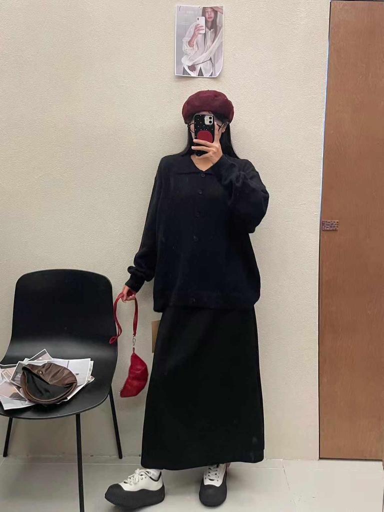 Da7 Women's Korean Style Loose Plus Size Lapel Knitted Cardigan 