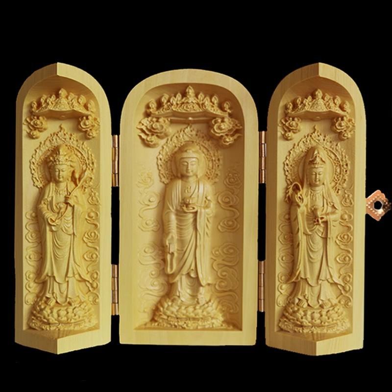 Skládací krabička Ozdoba sochy Buddhy, Sochy Guanyin, 3,93" Dřevořezba Západní Sansheng Řemesla Kancelář Domácí dekorace dárek