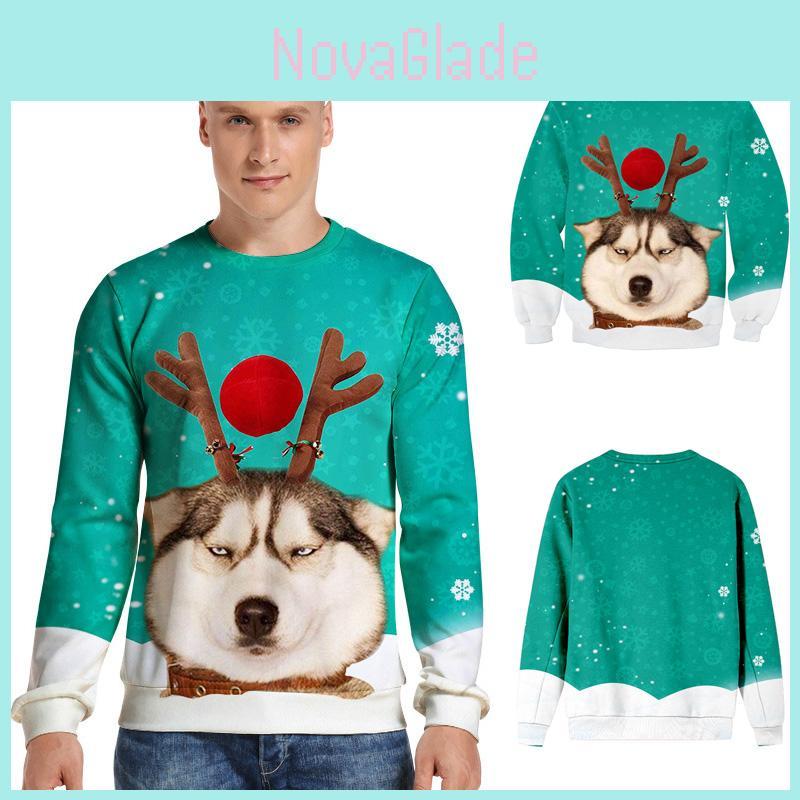Womens Ugly Mens Christmas Sweater Funny Dog Xmas Sweatshirt Pullover Tops