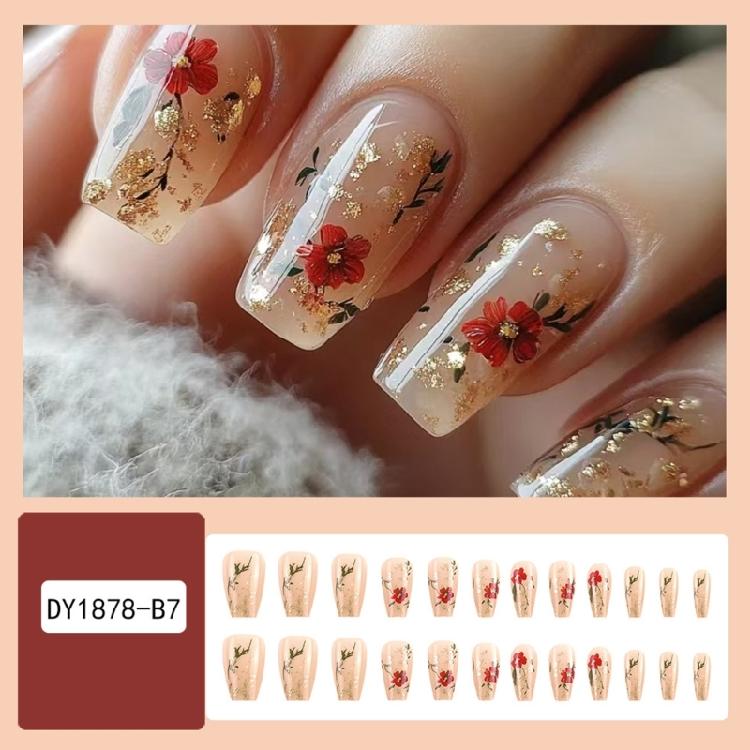 Square Nail Tips Flower Fake Nail Glues On Nail Stick On Nail Press On Nail Artificial False Nail for Womens and Girls