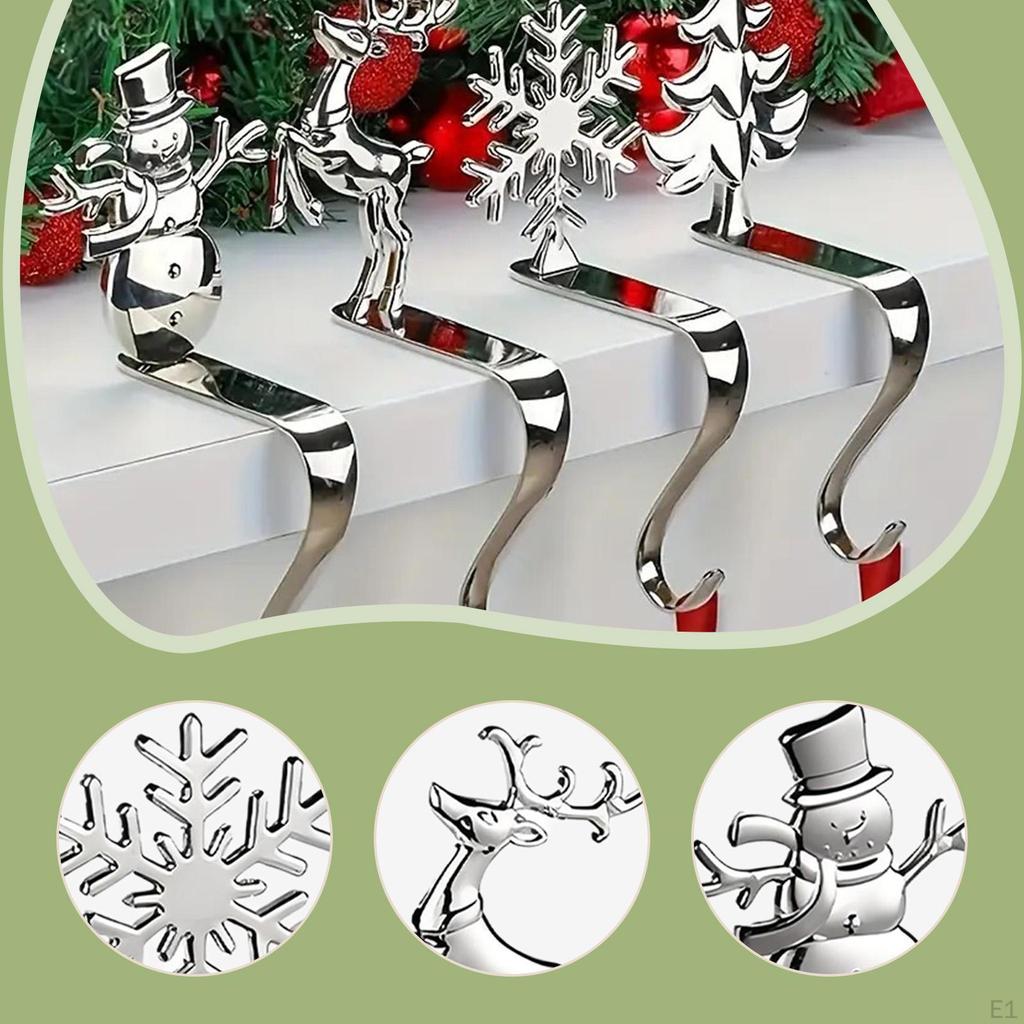 4 Pieces Christmas Stocking Holder Ornaments Hangers Snowman Hook for Window