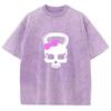 Colourful Old Washed Short-sleeved T-shirt Loose Skull Weird Bow Cute Street American Vintage Trend Leisure