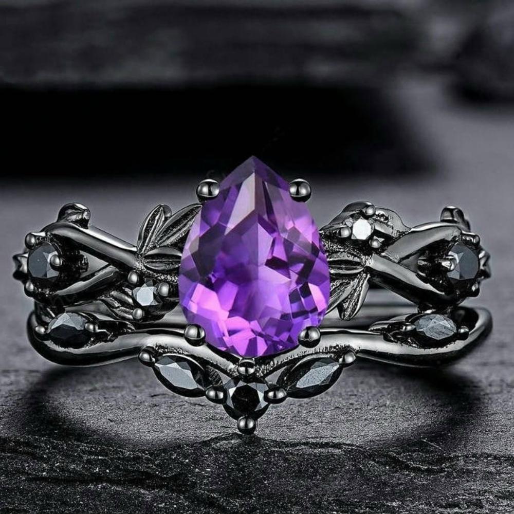 

Trendy European and American Ins Luxury Multiple Crystal Rings Women s Fashion Gun Black Cubic Zirconia Ring Classic Jewelry 10 фіолетовий