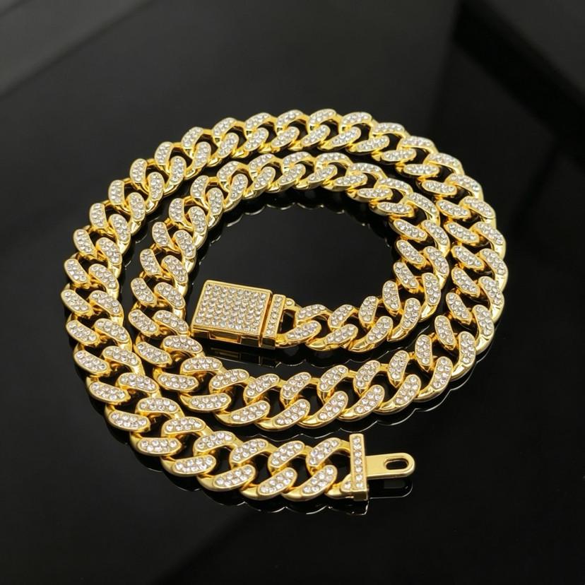 13MM Classic Half-Diamond Flip-Top Full-Diamond Cuban Link European & American Hip Hop Jewelry Unisex Bracelet Necklace