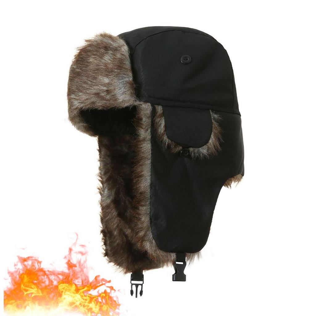 Men's and Women's Winter Warm Plush Lined Pilot Hat - Windproof Ear Muffs with Adjustable Faux Fur Ears, Extreme Cold Weather and Outdoor Exploration