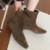 Sheepskin Version~ Retro Suede Square Head Small Slope Heel Flat Bottom Thin Boots Short Boots Women's 2025 New Versatile Cowboy Boots