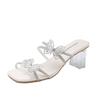 French Thick-heeled Slippers Women's Summer Skirt 2025 New Bow Rhinestone High Heels Casual Open-toed Slippers