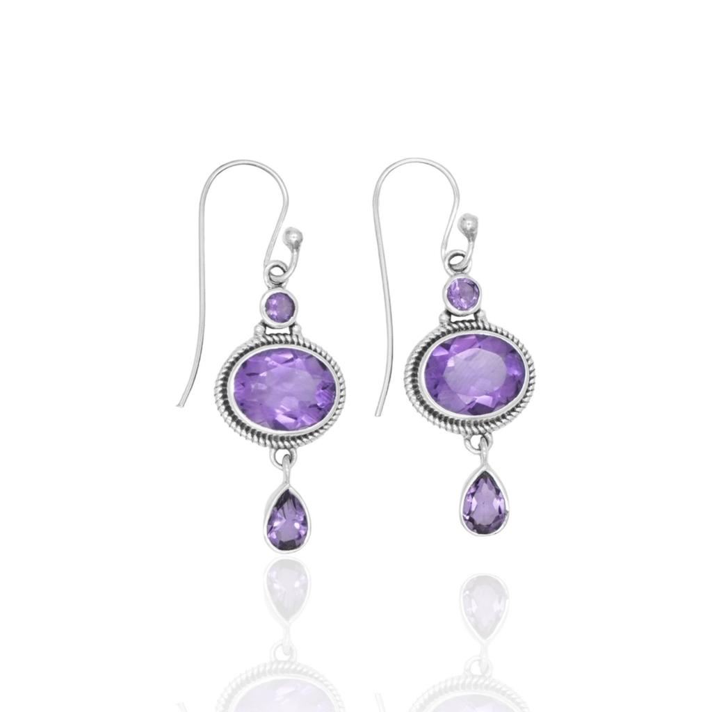Handmade Amethyst Drop Earrings: 925 Sterling Silver Dangle Jewelry