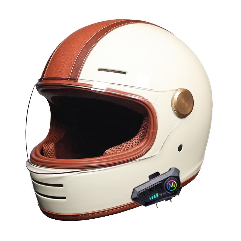 Full-Face Retro Helmet with Bluetooth - DOT Certified Off-Road Safety Gear, Durable Unisex Design