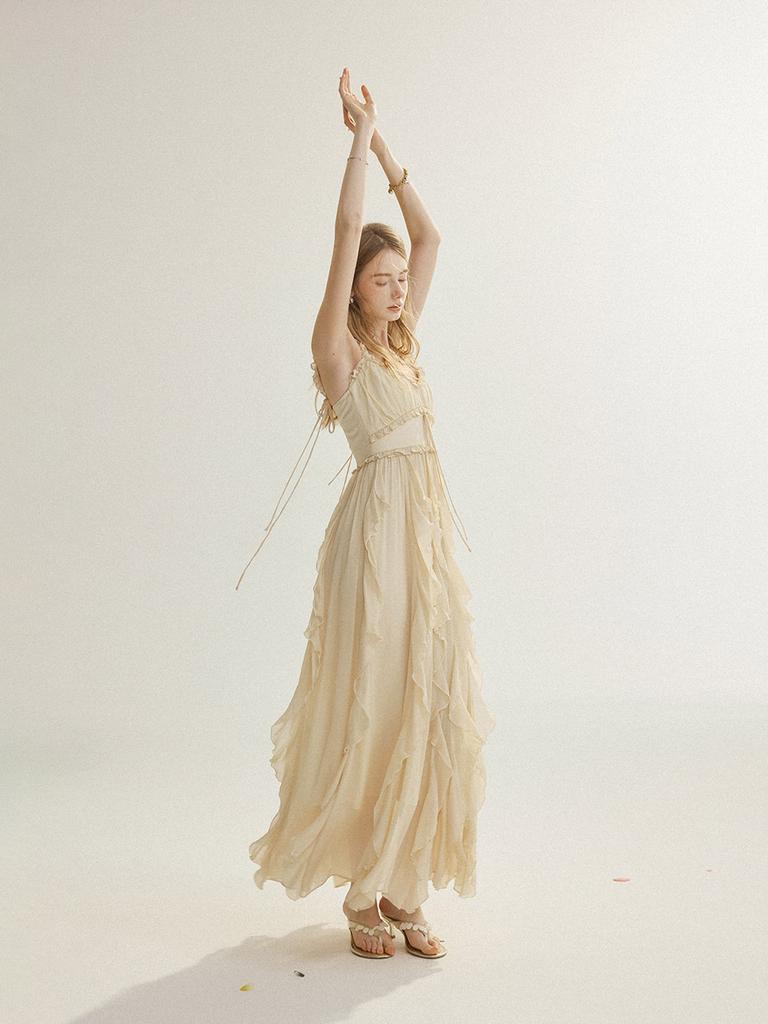 Sinseuden Of Ruffle Sleeveless Long Dress