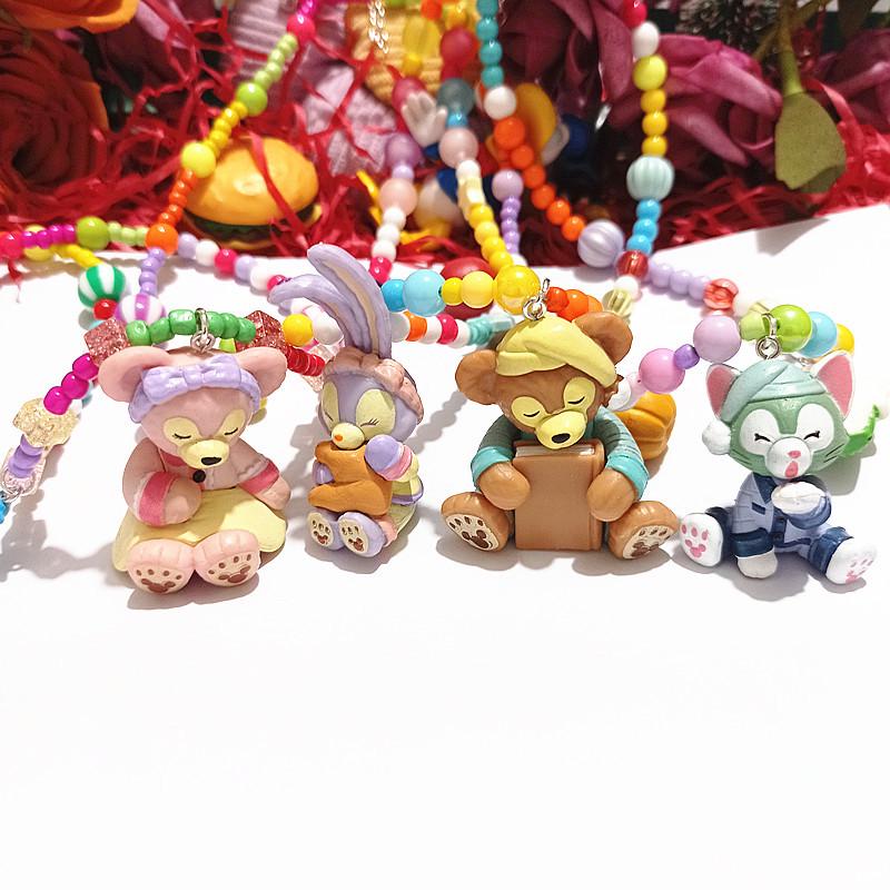 Colorful Cartoon Beaded Choker Necklace for Children Featuring Duffy Bear, ShellieMay, and StellaLou with Painter Hat.