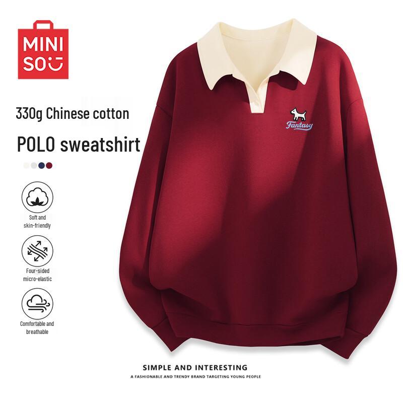 MINISO Women's Polo Collar Loose Pullover Sweatshirt