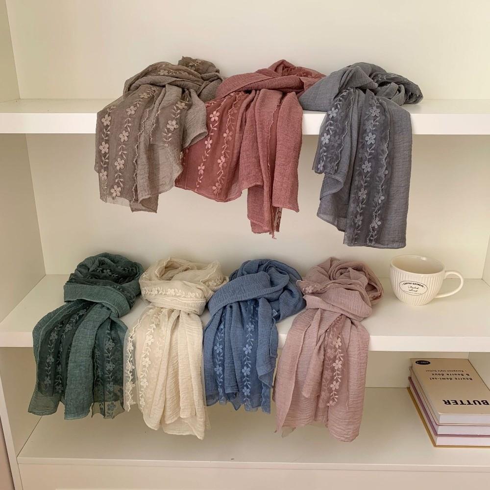 Long Lace Patchwork Scarf Solid Color Shawl and Wrap Elegant Thin Gauze Scarf  for Women