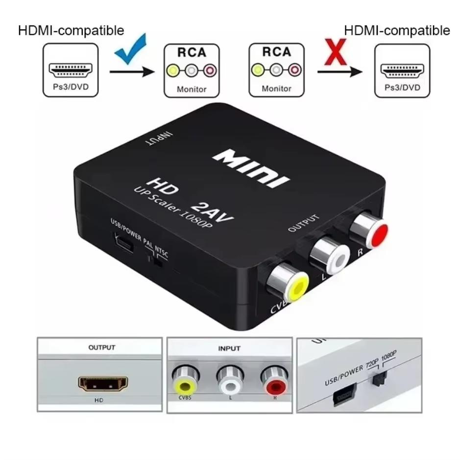 HDTV To AV RCA Adapter HDMI Converter MINI Box RCA AV CVSB LR Video Composite AV Scaler Converter For PC HDTV Projector