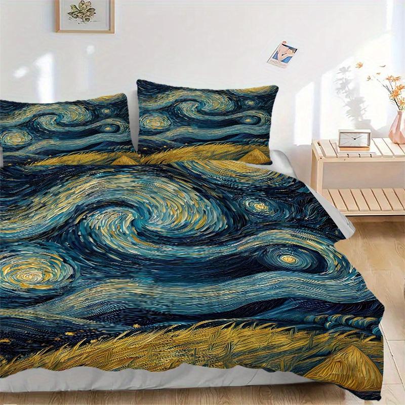 3pcs Starry Night Wheat Field Print Bedding Quilt Cover, Soft and Comfortable Quilt Cover Suitable for Bedroom and Guest Room186