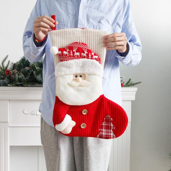 Christmas Stockings 19 Inch Large 3D Santa Claus/Snowman Knit Stockings Fireplace Hanging Gift Bag