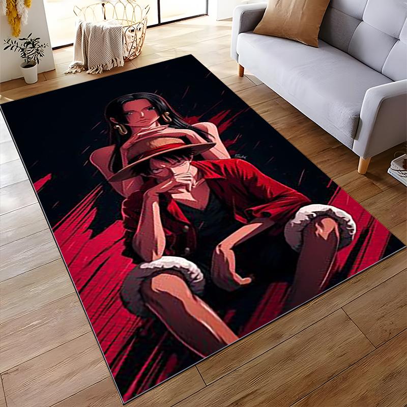 Anime-Style Carpet, Black and Red Design with Two Characters Suitable for Use As an Anti-slip for Living Room Bedroom Sofas
