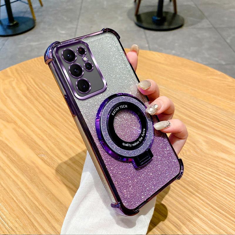 Clear Plating Shockproof Magnetic Ring Phone Case For OPPO A40M A40 A60 A80 A3X A3 Pro 5G Realme 13 Pro Plus Glitter Soft Cover