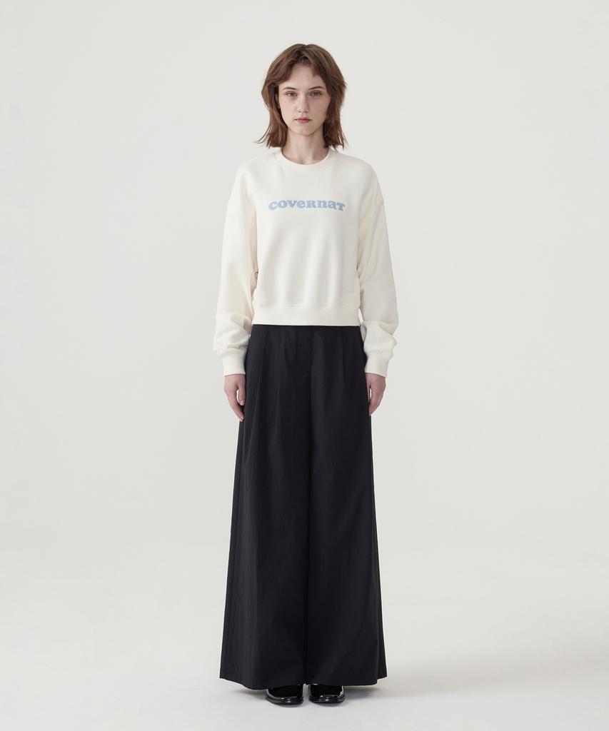 COVERNAT WOMAN Double-Pleat Elastic Waist Wide Pants Black