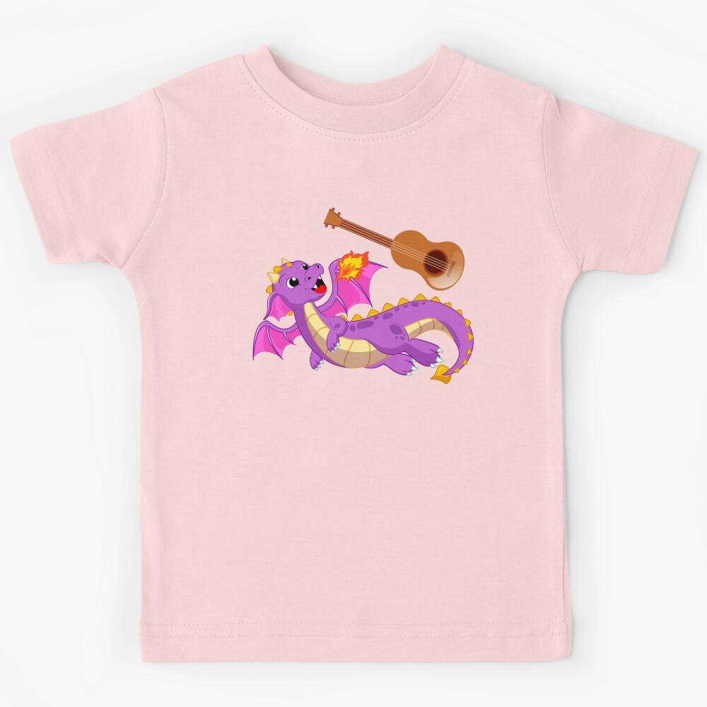 Dragon Playing Guitar ,Funny Good Dragon Guitar Lovers Purple Design Kids T-Shirt 130