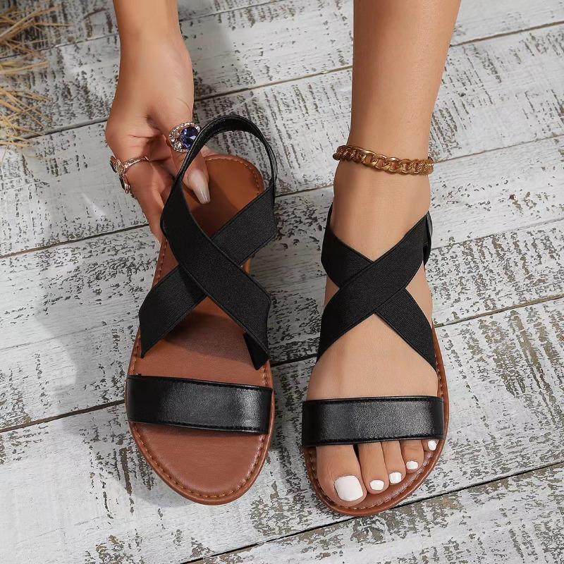 Women's Summer New Gladiator Sandals Versatile Flat Open Toe Elastic Plus Size Minimalist Shoes