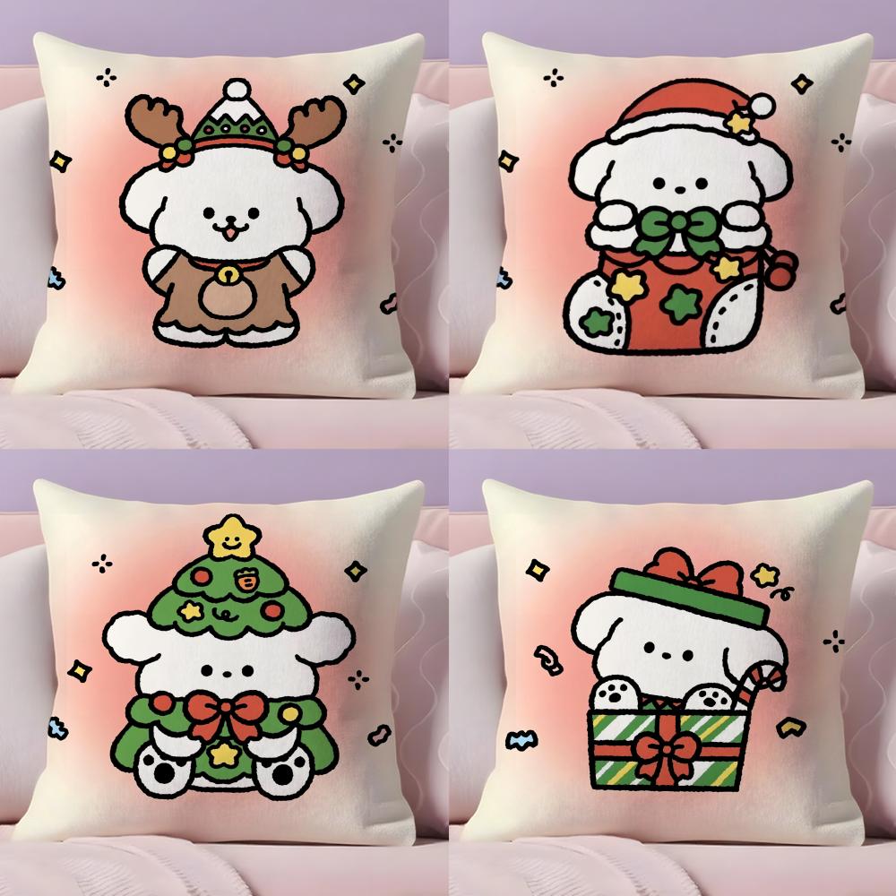 Merry Christmas Puppy Cushion Cover Soft Plush Throw Pillow Cushion CoverDoubleSided Printed Pillow Case for Sofa Home Decor