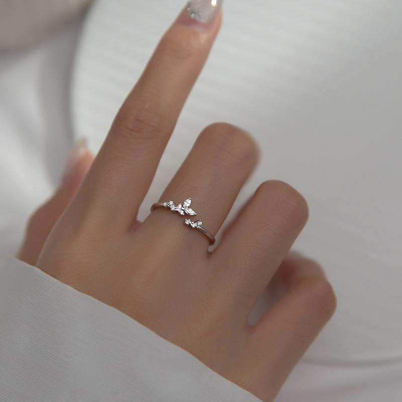 WANTME Anello Aperto Ramo Germoglio Zircone Cristallo di Lusso Argento Sterling 925 Dolce Chic Foglia per Donna Gioiello Anniversario Matrimonio