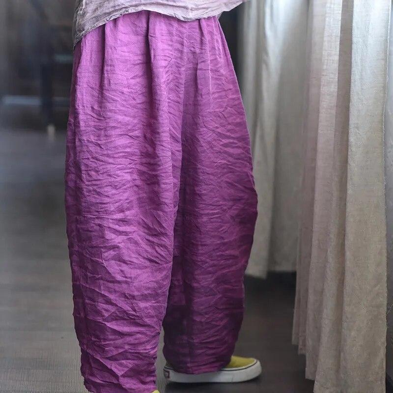 Johnature Women Solid Color Wide Leg Pants Elastic Waist Spring Trouser Casual Women Long Pants