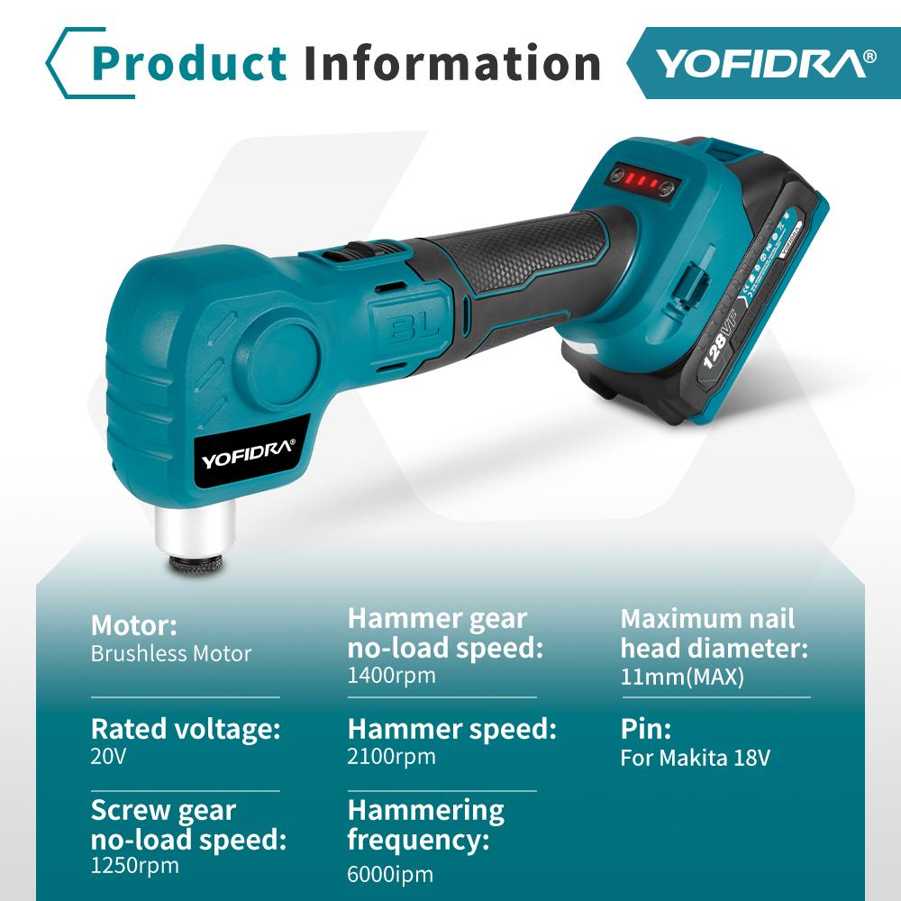 YOFIDRA Brushless Electric Screwdriver Multifunctional Cordless Efficient Hammer Drill Power Tools For Makita 18V Battery