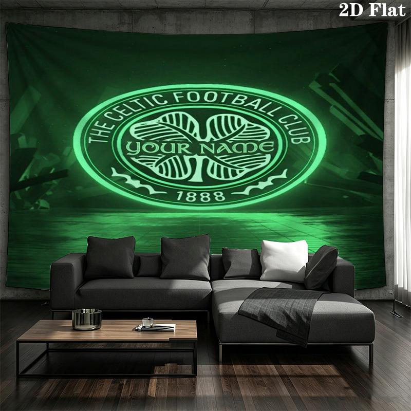 Celtic Fc Crest Custom Name Wall Tapestry Aesthetic Wall Hanging Printed Fabric Blanket Decorative Tapestries For Bedroom Living Room Home Decor