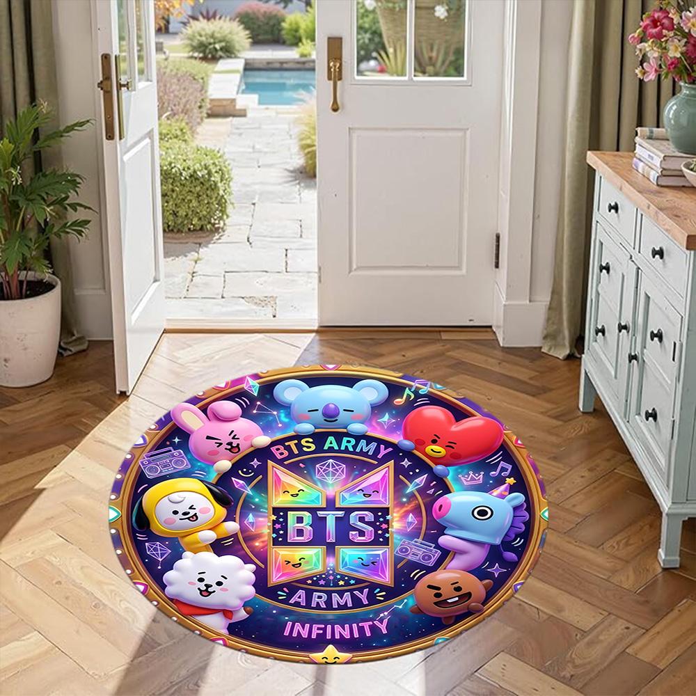 Bt21 Round Floor Rug Design for Hallway Balcony Living Rooms Dining Room Antislip Round Carpet Office home decor Wedding Party Gift
