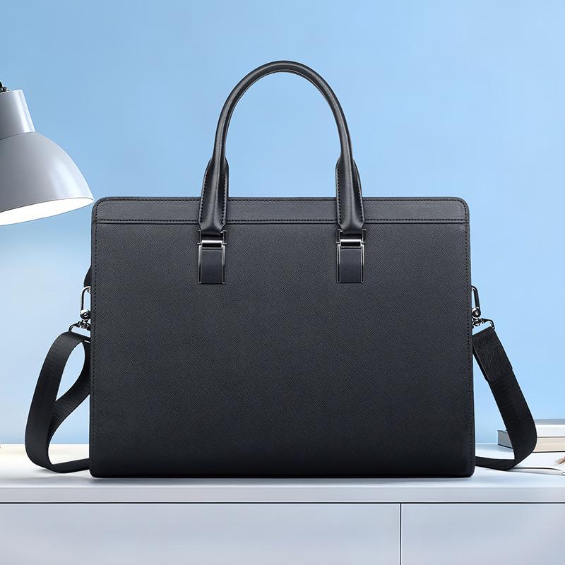 Men's Cross Texture Business Briefcase, Water Resistant Large Capacity Laptop Handbag, Office Shoulder Crossbody Document Bag