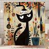 Whimsical Black Cat Waterproof Shower Curtain - Colorful Garden Design, High-Quality Fabric, Durable and Stylish