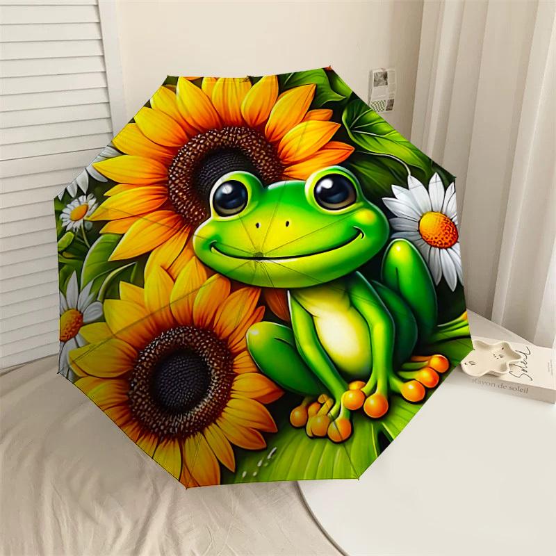 1PC frog sunflower Umbrella-8-Rib Reinforced Portable Folding Travel Suitable for All Seasons Outdoor Daily Use-H0354