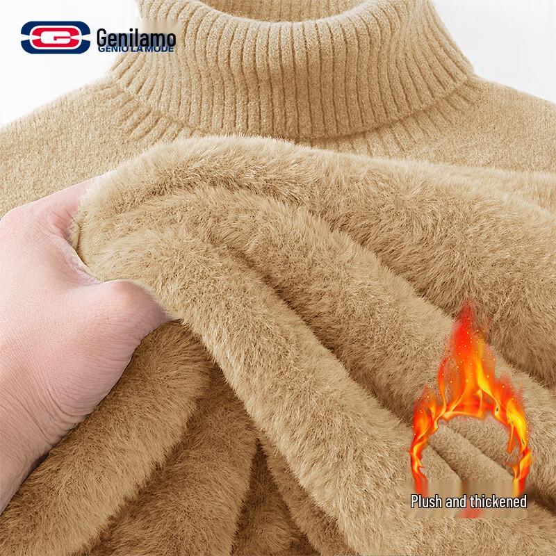 GENIOLAMODE Men's Fleece-Lined Turtleneck Sweater