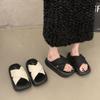 Thick-bottomed beautiful cross-strapped cool slippers for women's summer wear 2025 new models with skirts, fashionable beach one-word cool slippers