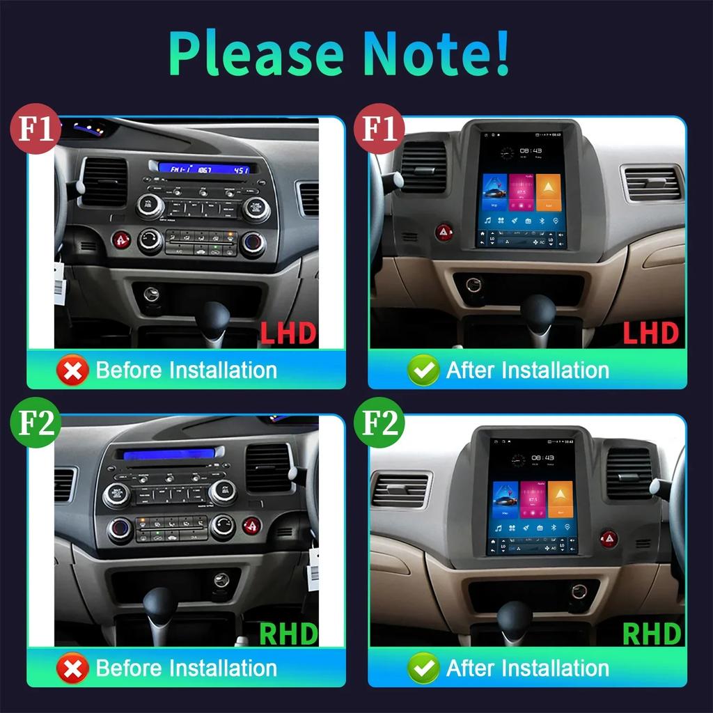 9.7inch Car Radio Android Multimedia Navigation CarPlay Android Auto 4G GPS Touch Screen Stereo For Honda Civic 2005-2012