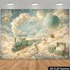 2D Enchanted Nursery Backdrop, Pastel Sky with Train, Balloon and Glitter Stars for Kids Birthday