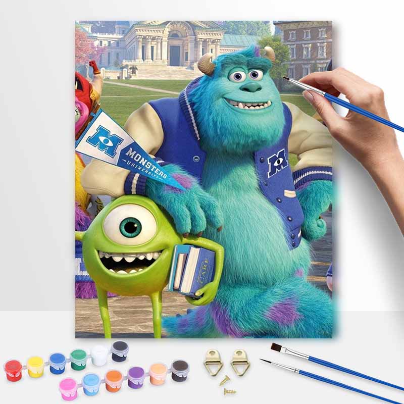 Disney Oil Painting DIY Digital Painting Cute Furry Monsters Character HandPainted Wall Art for Living Room and Entryway.